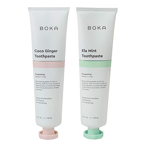 Boka Ela Mint and Coco Ginger Toothpaste, Nano-Hydroxyapatite for Remineralizing, Sensitivity and Whitening, Fluoride-Free, Dentist Recommended for Kids and Adults, Made in USA, 4oz (Pack of 2)