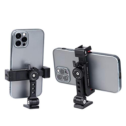 VnoPro Metal Cellphone Tripod Mount with Cold Shoe, 360 Rotated Tilt Angles,for iPhone 12/13 Pro Max Tripod Mount ,Samsung Smartphone Clip Clamp, Video Live Streaming Vlogging
