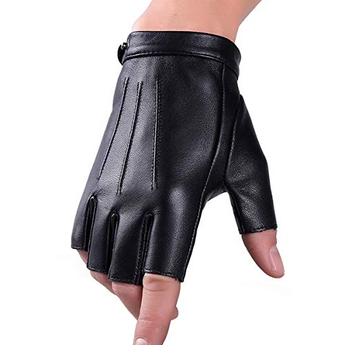 Fingerless Driving Gloves PU Faux Leather Outdoor Sport Half Finger Glove for Men Women Teens (Fingerless, L)