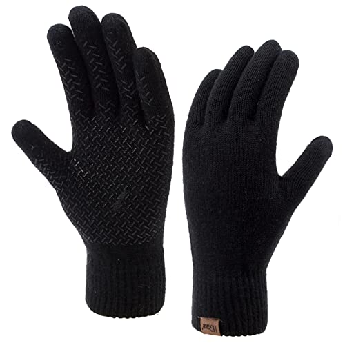Winter Touchscreen Gloves for Men & Women with 3 Fingers Dual-layer Touch Screen Warm Lined Anti-Slip Thermal Knit Driving Texting Glove(Black, Large)