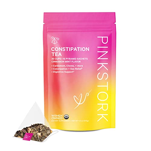 Pink Stork Constipation Tea: Cinnamon Mint Laxative Tea for Women, Organic Constipation Relief & Gas Relief, with Cardamom & Coriander Seeds, Women-Owned, 30 Cups