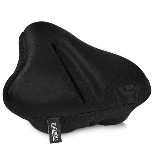 Bikeroo Bike Seat Cushion - Padded Gel Wide Adjustable Cover for Men & Womens Comfort, Compatible with Peloton, Stationary Exercise or Cruiser Bicycle Seats, 11in X 10in (Black)