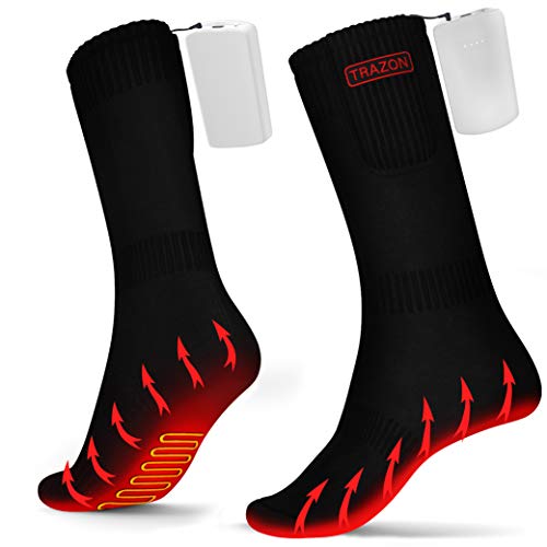 Heated Socks for Men and Women Rechargeable - Elictric Battery Thermal Heated Socks for Hunting Fishing Camping Skiing Cycling Running Washable - New Ergonomical Battery with 3 Temp Modes, Dark, Large