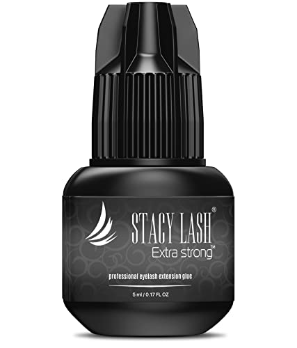Extra Strong Eyelash Extension Glue - Stacy Lash (0.17fl.oz / 5ml) / 0.5-1 Sec Drying time/Retention – 7 Weeks/Maximum Bonding Power/Black Adhesive for Semi-Permanent Extensions/Professional Supplies