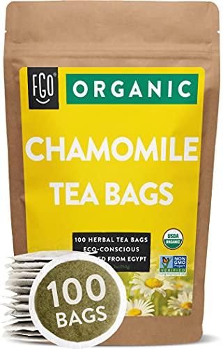 Organic Chamomile Tea Bags | 100 Tea Bags | Eco-Conscious Tea Bags in Kraft Bag | Raw from Egypt | by FGO