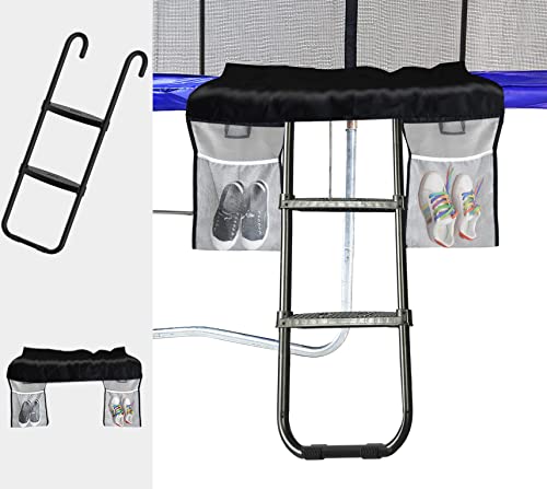 Eurmax USA Universal Easy-to-Assemble Trampoline Ladder, Upgraded Non-Slip Wide Trampoline Steps,Heavy Duty Steel Trampoline Accessory with Trampoline Storage Bag