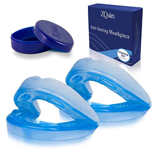 ZQuiet Anti-Snoring Mouthpiece Solution - Introductory Starter Kit (Two Sizes Included) - Made in USA Snoring Solution for a Better Night’s Sleep (Blue)