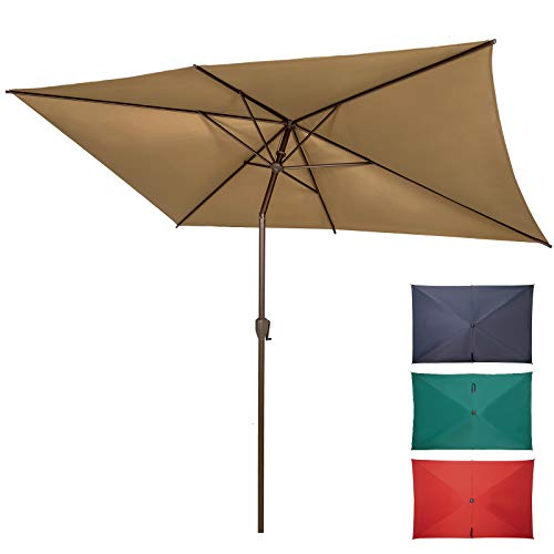 Ogrmar 6.5x10ft Patio Umbrella Rectangular Outdoor Table Umbrella with Crank & Push Button Tilt for Terrace, Backyard, Garden, Courtyard, Swimming Pool, Lawn (Tan)