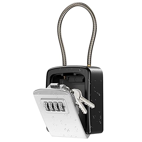KeeKit Key Lock Box, Safe Lock Box for Keys with Removable Chain, Resettable Code Key Storage Lock Box Waterproof with 4 Digit Combination, 5 Key Capacity for Home, Warehouse, Indoor & Outdoor