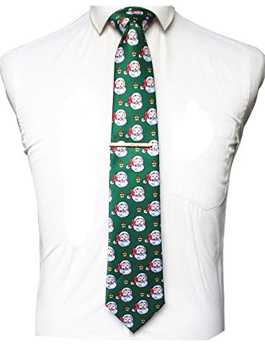 JEMYGINS Green Santa Claus Christmas Ties for Men Novelty Holiday Printed Necktie and Tie Clip Sets(8)