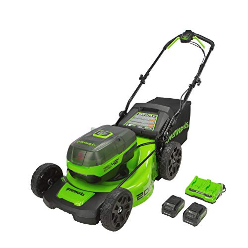 Greenworks 48V (2 x 24V) 20' Brushless Cordless Push Lawn Mower, (2) 4.0Ah USB Batteries (USB Hub) and Dual Port Rapid Charger Included