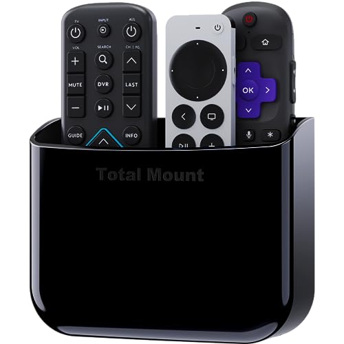 TotalMount Hole-Free Remote Holder – Eliminates Need to Drill Holes in Your Wall (for 2 or 3 Remote Controls – Black – Quantity 1)