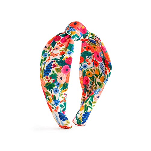 RIFLE PAPER CO. Garden Party Knotted Headband, Bright Floral Pattern, Design Printed Fabric Over Structured Full Polyester on Durable Plastic Band, 1 Count