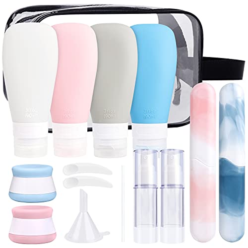 Silicone Travel Bottles Set, INSFIT 17 Pcs Travel Size Toiletries, 3oz Travel Bottles for Toiletries, Travel Accessories for Women, Airplane Travel Essentials, Travel Containers for Toiletries