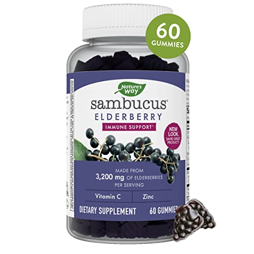 Nature’s Way Sambucus Elderberry Gummies, With Vitamin C and Zinc, Immune Support for Kids and Adults*, 60 Gummies