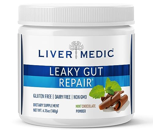 Liver Medic Leaky Gut Repair, Gut L Glutamine Powder, for Optimal Gut Health, Soothes Gut Issues Like Bloating and IBS, Gluten-Free Gut Health Supplements for Women and Men, Mint Chocolate, 180 g