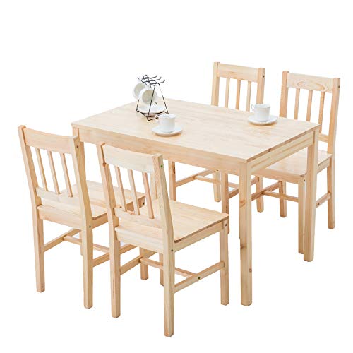 Mecor 5 Piece Kitchen Dining Table Set, 4 Wood Chairs Dinette Table Kitchen Room Furniture, Burlywood