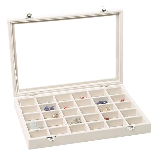 Stratalife Jewelry Organizer Stackable Earring Organizer Tray with Lid Jewelry Storage Tray for Earring Necklace Drawer Display Gift Ieda for Mom from Daughter (30 Grids)