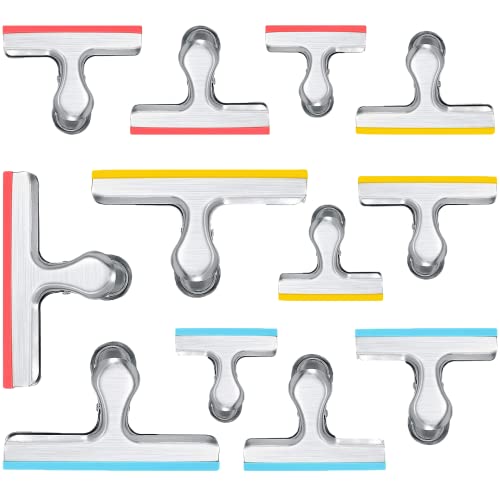 HOUSE AGAIN 12 Pack 3 Sizes Chip Bag Clips Covered with Silicone - NO More Sharp Edges - Air Tight Seal Bag Clips, Bright Silver, 5 Inches, 3 Inches and 2.5 Inches