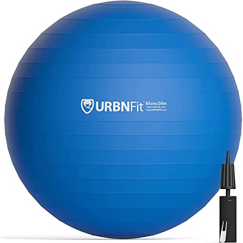 URBNFit Exercise Ball - Yoga Ball for Workout, Pilates, Pregnancy, Stability - Swiss Balance Ball w/ Pump - Fitness Ball Chair for Office, Home Gym, Labor- Blue, 26 in