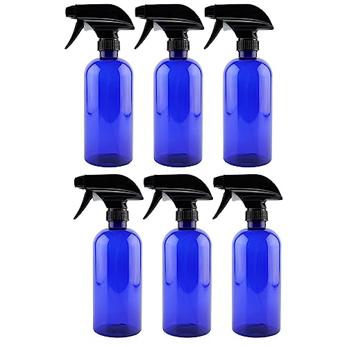 16oz Cobalt Blue PLASTIC Spray Bottles w/Heavy Duty Mist & Stream Sprayers and Chalkboard Labels (6-pack); PET #1 BPA-free, Use for DIY, Kitchen, Hair