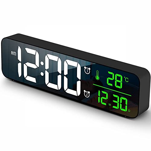 Digital Clock Large Display Alarm Clock for Living Room Office Bedroom Decor LED Electronic Date Temp Display Wall Electric Clocks Automatic Brightness Dimmer Smart Cool Modern Desk Accessories Black