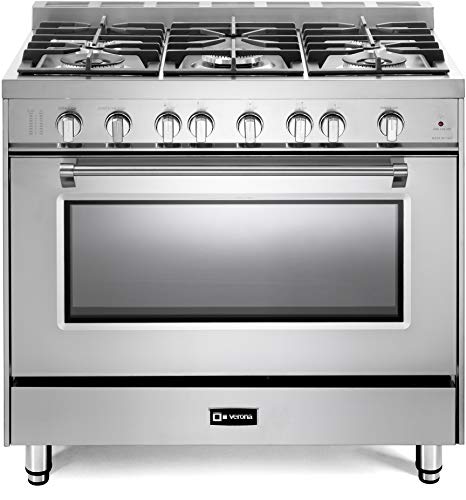 Verona Prestige Series VPFSGG365SS 36 inch All Gas Range Oven Freestanding 5 Sealed Burners Stainless Steel Storage Drawer Turbo Convection