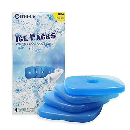 Ice Packs for Cooler Long Lasting Reusable Freezer Packs for Lunch Box, Lunch Bag, Cooler Bag for Work, School, Picnic, Camping, Fishing and More, Keep Beverages Foods Cold & Fresh, Set of 4, Blue