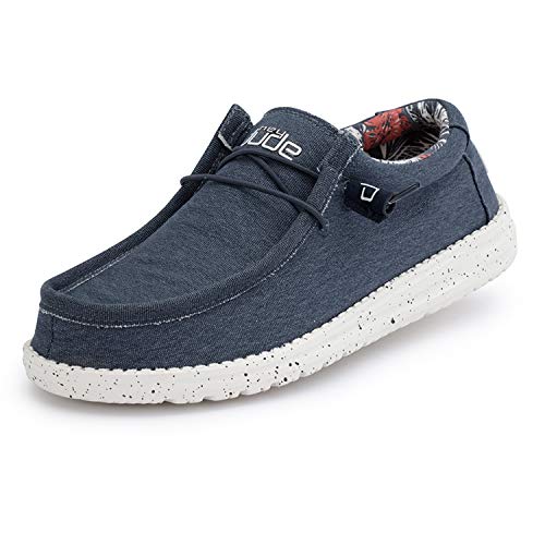 Hey Dude Men's Wally Stretch Blue Size 12 | Men’s Shoes | Men's Lace Up Loafers | Comfortable & Light-Weight