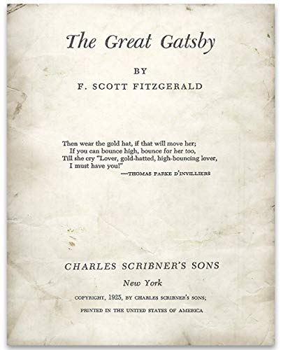 The Great Gatsby Title Page - 11x14 Unframed Typography Book Page Print -Great Gift and Decor for F. Scott Fitzgerald and Literary Art Fans Under $15?
