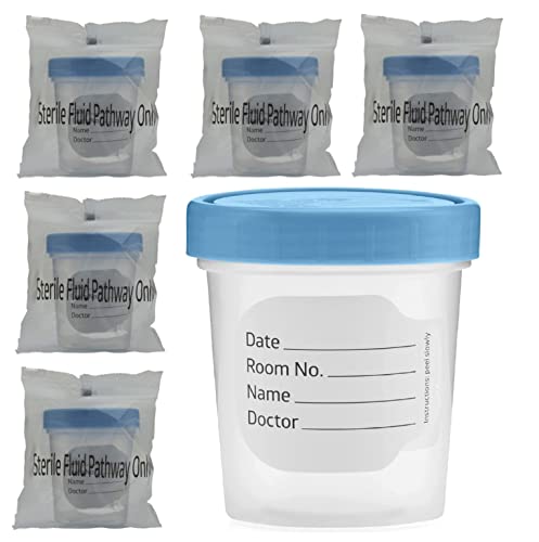 Sterile Specimen Cups Individually Bagged with Lids [5 Count] 4 oz Clear Urine Collection Cup with Leak Proof Screw On Covers - 4.5 Compacity Specimens Jars – for Safe Pee, Stool, Semen Sample Testing