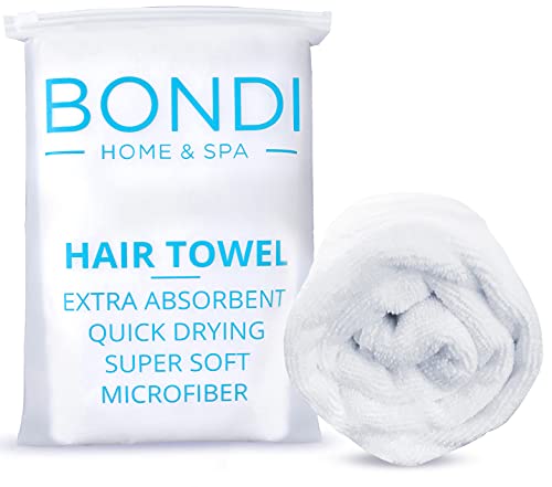 Bondi SPA Microfiber Hair Towel - Anti Frizz Microfiber Towel for Hair - Perfect for Long, Thick or Curly Hair - Dries Hair 50% Faster - X Large Microfiber Towel - (42 x 22) Super Absorbent - White