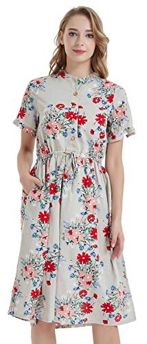 Ashir Aley Floral Casual Swing Midi Dress with Pockets Plus Size Women's Midi Fall Dresses(M,Apricot)