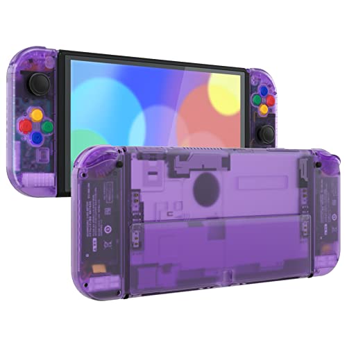 eXtremeRate DIY Full Set Shell for Nintendo Switch OLED, Replacement Console Back Plate & Kickstand, Custom NS Controller Housing with Full Set Buttons for Nintendo Switch OLED - Clear Atomic Purple