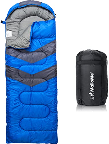 MalloMe Camping Sleeping Bags for Adults - Compact Sleeping Bag for Hiking, Backpacking, Cold Weather & Warm - Lightweight Packable Travel Gear Summer & Winter - Kids Girls Boys 1 & Double 2 Person