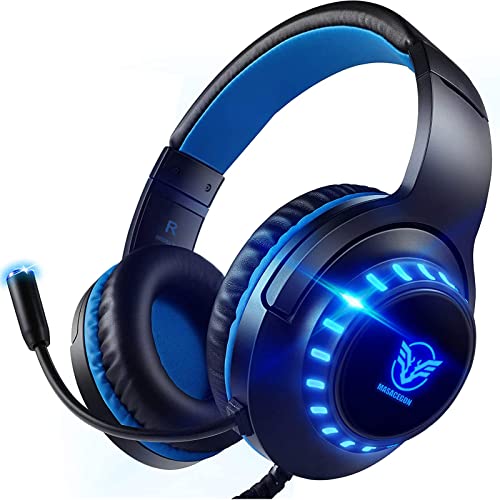 Pacrate Gaming Headset with Microphone for PC Mac PS4 Headset PS5 Headset Switch Xbox One Headset with Mic & LED Lights Noise Cancelling Headphones with Microphone for Kids Adults