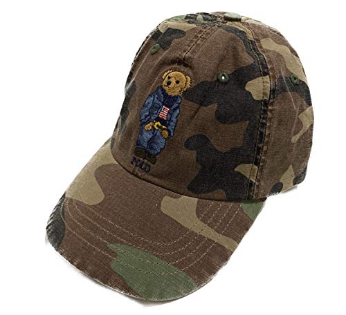 Polo Ralph Lauren Mens Teddy Bear Adjustable Ball Cap Hat (Camo/Flag Bear)