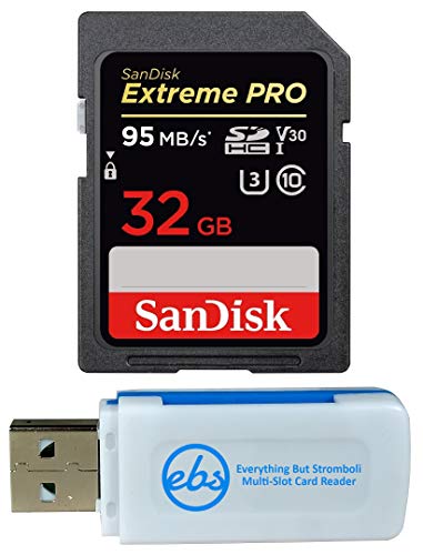 SanDisk 32GB SDHC SD Extreme Pro Memory Card Works with Canon EOS Rebel SL2, SL1, T4i, T6s Digital DSLR Camera 4K (SDSDXXG-032G-GN4IN) Bundle with (1) Everything But Stromboli Combo Card Reader