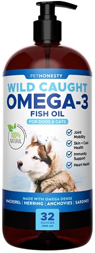 PetHonesty Omega-3 Fish Oil for Dogs - Pet Liquid Food Skin & Coat Health Supplement - EPA + DHA Fatty Acids, May Reduce Shedding & Itching- Supports Immunity, Hip Joint, Brain & Heart Health - (32oz)