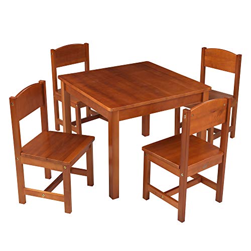 KidKraft Wooden Farmhouse Table & 4 Chairs Set, Children's Furniture for Arts and Activity – Pecan, Gift for Ages 3+