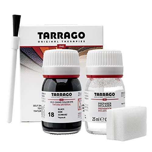 Tarrago Leather Dye Kit with Deglazer and Applicator - Restore & Recolor Shoes, Boots, Purses, Wallets, Jackets, and Furniture - Rich Pigment - 25mL - Black #18