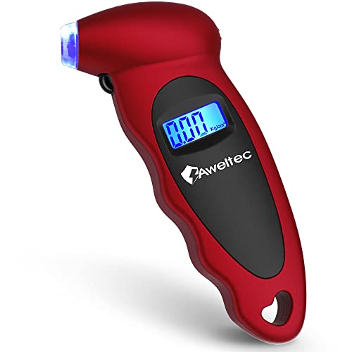 AWELTEC Digital Tire Pressure Gauge 150 PSI, 4 Settings, Tire Gauge for Car, Truck, Motorcycle, Bicycle with Backlit LCD and Non-Slip Grip (Red)