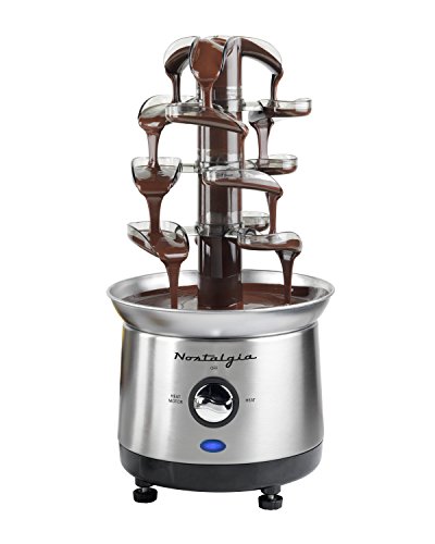 Nostalgia 4 Tier Electric Chocolate Fondue Fountain Machine for Parties - Melts Cheese, Queso, Candy, and Liqueur - Dip Strawberries, Apple Wedges, Vegetables, and More - 32-Ounce - Stainless Steel