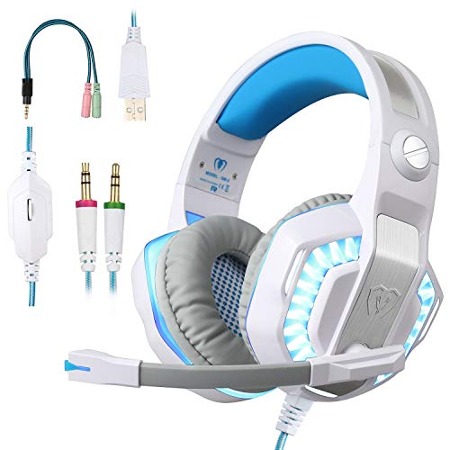 BlueFire Professional Stereo Gaming Headset for PS4, PS5,Xbox One Headphones with Mic and LED Lights for Playstation 4, Xbox One, PC (White)