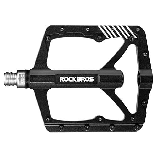 Rock BROS Bike Pedals Wide Platform Mountain Bicycle Pedals Flat Aluminum CNC Machined 3 Sealed Bearings 9/16' for BMX MTB Black