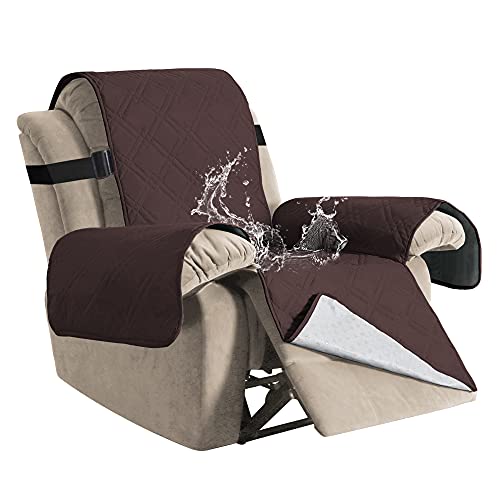 H.VERSAILTEX 100% Waterproof Recliner Chair Covers Washable Recliner Cover for Reclining Chair Non Slip Recliner Slipcovers Seat Width Up to 22' Furniture Protectors for Pets (Recliner, Brown)