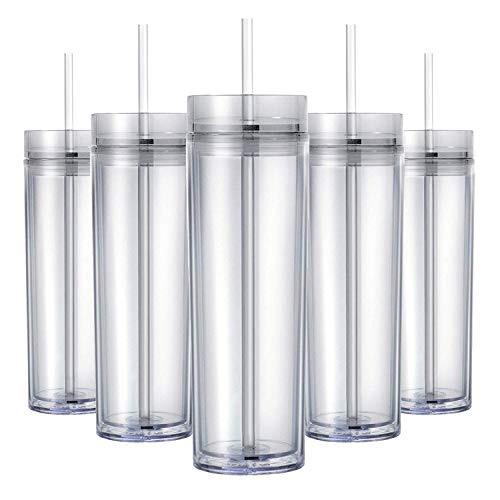 Maars Classic Insulated Skinny Tumblers 16 oz. | Double Wall Acrylic | Clear - 12 pack