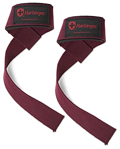 Harbinger Padded Cotton Lifting Straps with NeoTek Cushioned Wrist (Pair), Merlot