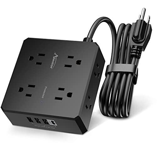 Surge Protector Power Strip, ALESTOR 8 Widely Outlets with 4 USB Ports(1 USB C Port), 3 Side Outlet Extender with 6 Feet Extension Cord, Wall Mount, Desk USB Charging Station, ETL ,Black