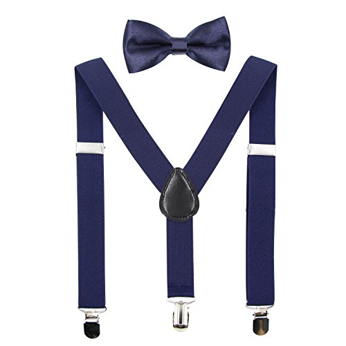 Hanerdun Kids Suspender Bowtie Sets Adjustable Suspender With Bow Ties Gift Idea For Boys And Girls, Navy Blue, One Size